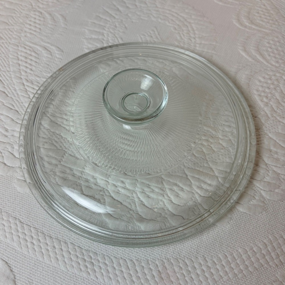 Pyrex G5C Clear Glass Replacement Lid Sunburst Pattern Round Knob 8.5 Inch